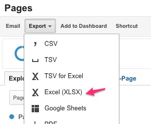 google analytics export excel